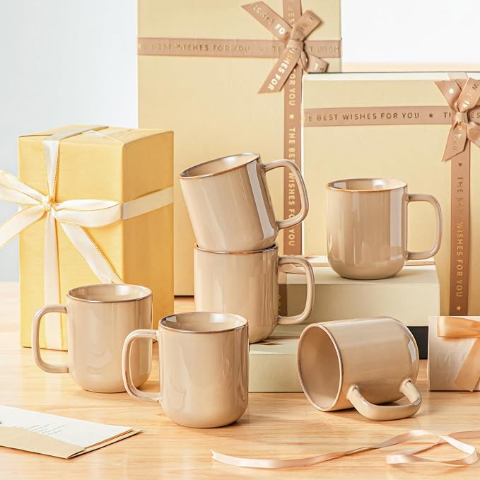 vancasso Coffee Mugs Set of 6, 12 Oz Ceramic Coffee Cups with Handle, Ceramic Unique Glaze Coffee Cup for Cappuccino, Latte, Tea, Cocoa, Dishwasher & Microwave Safe Gift Sets, Brown, Series PLAYA