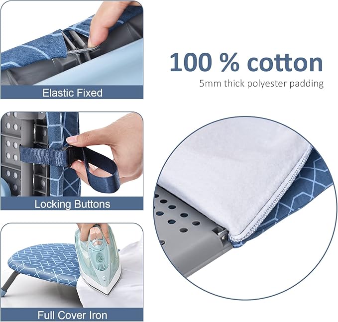 APEXCHASER Foldable Ironing Board, Tabletop Small Iron Board with Heat Resistant Covers, Portable Folding Mini Iron Table with Non-Slip Feet for Home, Laundry Rooms, Dorms, Travel Use, Blue
