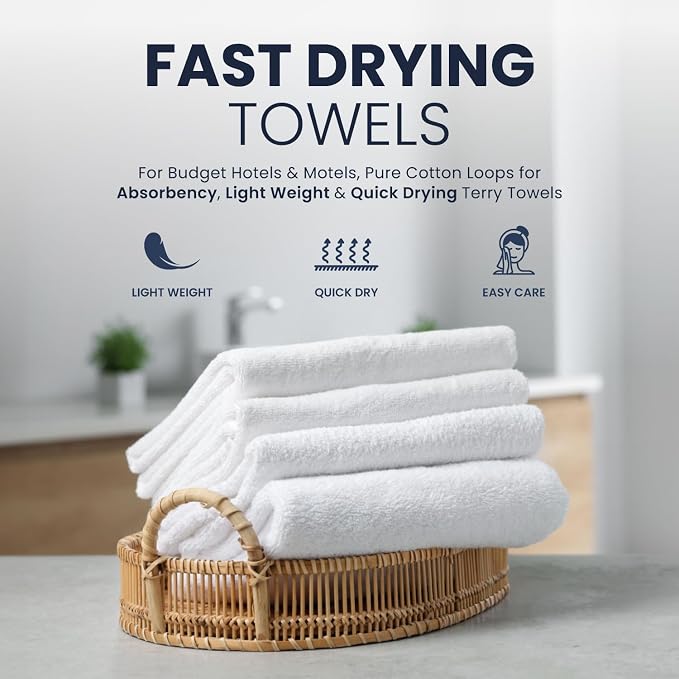 belem Bulk White Towels 20x40 – 72-Pack Commercial Bath Towels (6 Dozen) – Lightweight, Durable, Fast-Drying & Economical – Ideal for Hotels, Salons, Gyms & Spas – 5.5 lb/Dozen (010606)