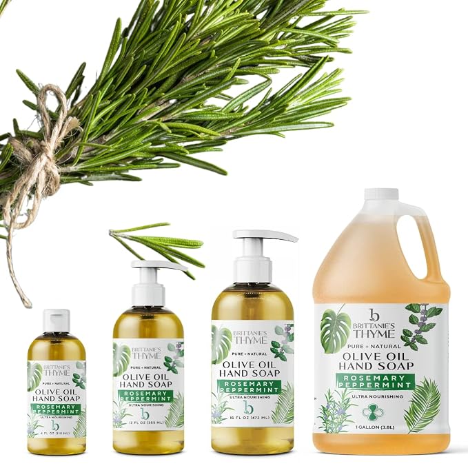 Brittanie’s Pure Castile Liquid Soap Refill, Rosemary Peppermint, 12 Ounce 3 Pack | Dish Soap, Hair & Body, Home, Gentle and Pure, Made with Natural Luxurious Oils, Vegan & Gluten Free Non-GMO