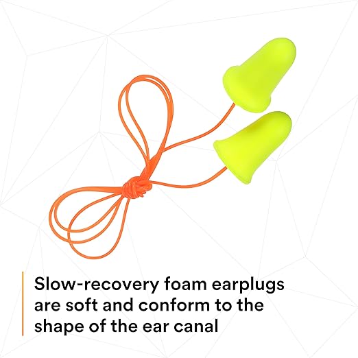 3M Ear Plugs, 200 Pairs/Box, E-A-Rsoft FX 312-1260, Corded, Disposable Foam Earplugs, Noise Reduction Rating NRR 33, Drilling, Grinding, Machining, Sawing, Sanding, Welding, 1 Pair per Poly Bag