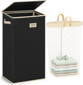 SOLEDI Laundry Hamper with Lid 100L Large & Tall Collapsible Laundry Basket, Clothes Hamper with Bag Removable Easy to Carry, Dirty Hampers for Bedroom, Bathroom, Dorm, College, Pitch Black
