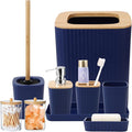 XLHOMO Blue Bathroom Set - Navy Blue Bathroom Accessories Set with with Trash Can,Toothbrush Holder,Toothbrush Cup,Soap Dispenser,Tray,Soap Dish,Toilet Brush,Qtip Holders for Bathroom Home Decor