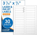 3 7/16" X 2/3" Matte White Printable Labels (30 Sheets, 900 Stickers) File Folder, Address, Mailing Labels for Laser & Inkjet Printers - Spartan Industrial Template R012
