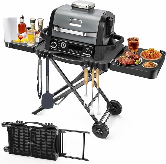 51" Grill Table Stand with Wheels for Ninja Woodfire | Portable cart for OG701, OG850, Blackstone griddles and pizza ovens, storage and mobility for patios