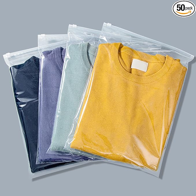 Clear Zipper Poly Bags, 50 Pcs 14x18 Inch Reclosable Plastic Bags Ziplock, with Zip Slider for Sweater Packaging, Clothing Mailing Selling Shipping, 3 Mil with Air Hole