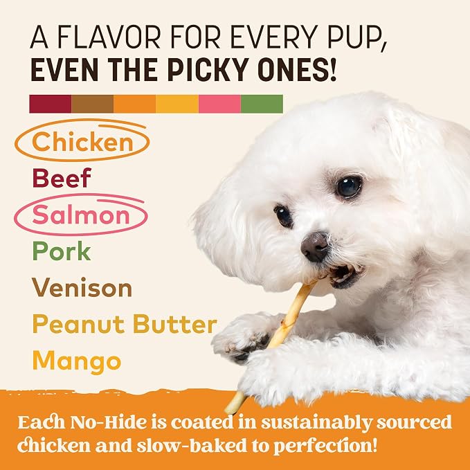 Earth Animal No Hide Stix - Long Lasting Rawhide Free Small Dog Chews Sticks, Chicken & Salmon Variety Bundle - 40 Count Value Pack
