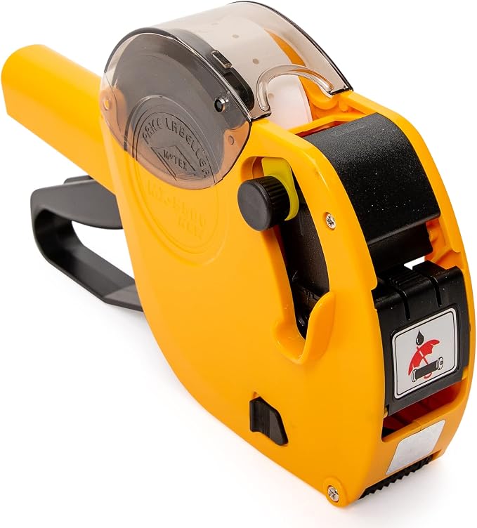 Motex MX-5500NEW Price Tag Gun, 1 Line 8 Digits – Pre-Loaded 1,000 White Labels & Ink, Extra Ink Refill – Easy Label Maker for Retail, Grocery, Garage Sale, Inventory – Yellow