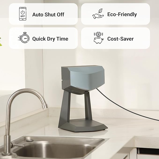 Hand Dryer with Accessory Stand & HEPA Filter for Commercial/Residential (Home) Use - Compact, Portable, High Speed, UL/ETL Listed (Glacier Blue Bundle)