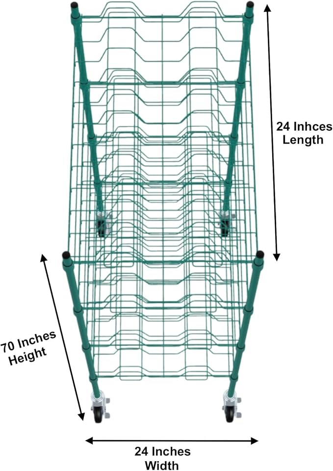 PRO&Family 24" x 48" Mobile Green Epoxy 4-Tier Commercial Drying Rack with Casters – Heavy Duty Wire Shelving for Dish Drying, Kitchen Storage & Food Service Use (3" Slots)