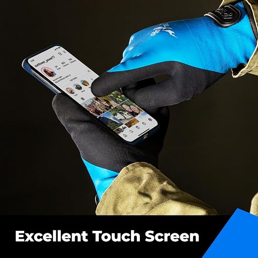 toolant 100% Waterproof Winter Work Gloves, Thermal Insulation with Grip | Touchscreen, Freezer Work for Men and Women, Cold Weather Work & Outdoor Tasks, 3 Pairs, Blue, Lagre