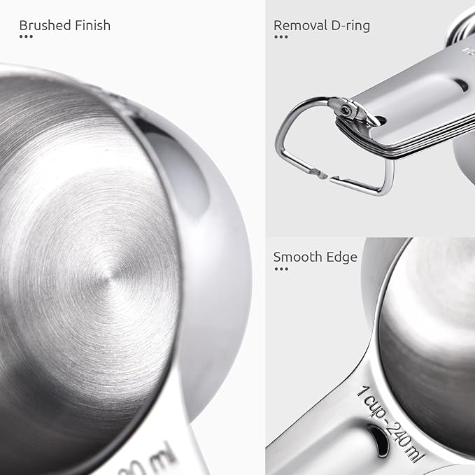 Measuring Cups: U-Taste 18/8 Stainless Steel Measuring Cups Set of 7-Piece: 1/8 Cup, 1/4 Cup, 1/3 Cup, 1/2 Cup, 2/3 Cup, 3/4 Cup, 1 Cup Dry and Liquid Ingredients