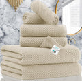 VOOVA & MOVAS 6PC Towel Set, 100% Cotton, Beige Tan | 2 Large Bath 30x56 In, 2 Hand 18x28 In, 2 Washcloths 13x13 In, Quick Dry, Thick, Soft, Towel Gift Set