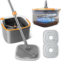 Spin Mop and Bucket Set with Self Separation Dirty and Clean Water System, Square Mop Bucket Self Wringing 360° Rotating Clean Floor Mop-Head for Hardwood Tile Marble Floors