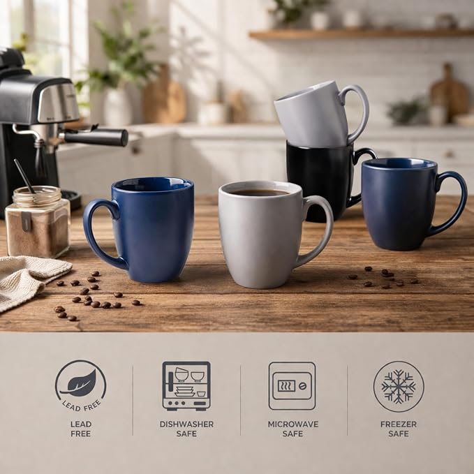 AmorArc Coffee Mugs Set of 6, 12oz Ceramic Coffee Mugs for Man, Woman, Dad, Mom, Modern Coffee Mugs Set with handle for Tea/Latte/Cappuccino/Milk/Cocoa. Dishwasher&Microwave Safe, Multi