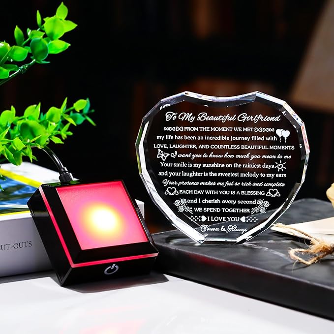 Arikyrist Gifts for Girlfriend with Colorful Base Girlfriend Anniversary Birthday Gifts from Boyfriend Crystal Heart Keepsake to My Girlfriend Romantic I Love You Gifts on Valentine Christmas