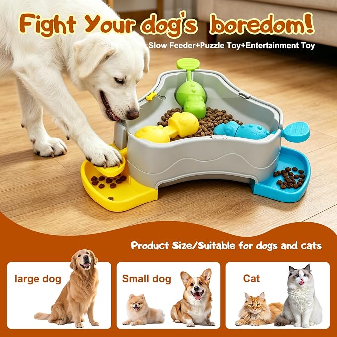 3 in 1 Dog Puzzle Interactive Slow Feeder Dog Bowls to Prevent Choking, Slow Feeder for IQ Training and Entertainment for All Breeds.Mental Stimulation Toy for Dog,Cats and Dogs Love