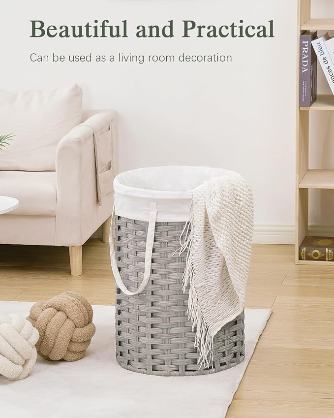 SETVSON Laundry Hamper Laundry Basket Round 19.0 Gal (72 L) Handwoven Rattan Hamper, Large Wicker Laundry Hamper with Removable Laundry Bag Handles 2 Mesh Bags for Bathroom Living Room Gray (No Lid)
