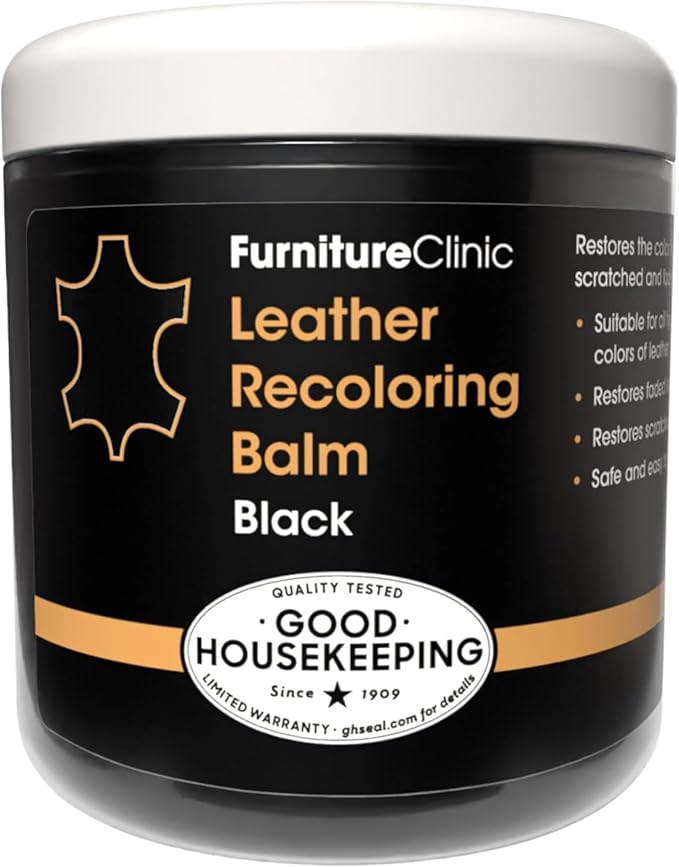 The Original Leather Recoloring Balm by Furniture Clinic - Black Leather Dye for Furniture, Couches & Car Seats - Restore Scratched, Faded, & Damaged Surfaces