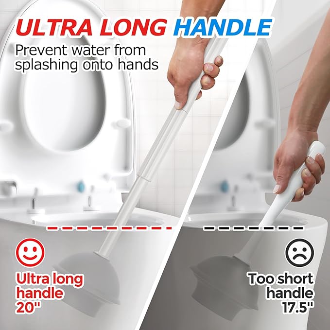 FORASTO 3Pack Toilet Brush and Plunger Set, Extended Handle Plunger,Toilet Bowl Brush Plunger Set,Bathroom Cleaning Tools,Toilet Brush Plunger Combo,Cleaning Brush,Cleaning Supplies(20inch)