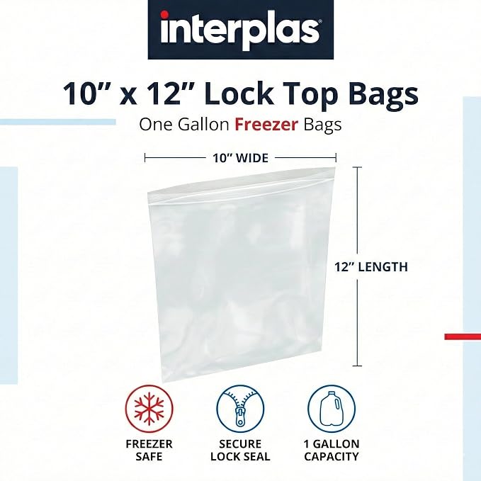 Freezer Bags Gallon size,4 Mil Heavy-Duty Zip Lock Bags for Food Storage, Leak Resistant, 500 Count Bulk –Clear Plastic Reclosable, ideal for Restaurants, Meal Prep, Catering & Industrial Kitchens
