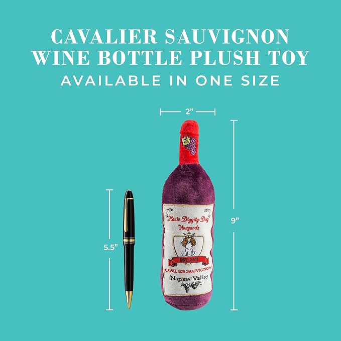 Haute Diggity Dog Cavalier Sauvignon, Plush Designer Dog Toys with Interactive Squeaker, Stimulating Pet Enrichment, Machine-Washable & Safe Materials for All Breeds, One Size