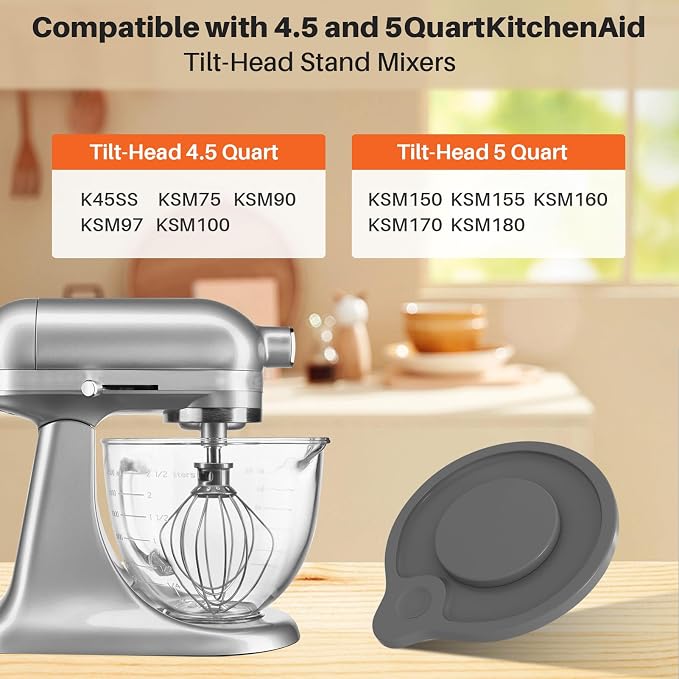 Glass Bowl Compatible with KitchenAid 4.5 & 5-Quart Tilt-Head Stand Mixers | Includes Lid, Measurement Markings & Spout Cover – Dishwasher, Microwave & Freezer Safe