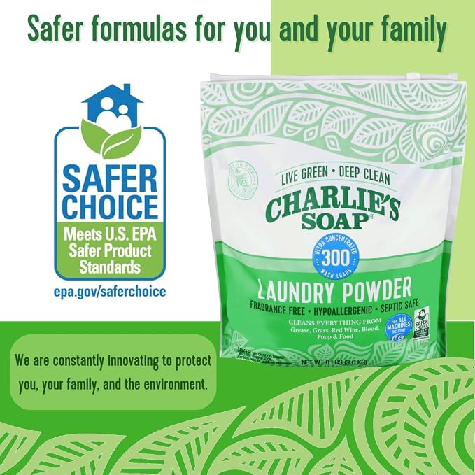 Charlie’s Soap Laundry Powder (300 Loads, 2 Pack) Hypoallergenic Deep Cleaning Washing Powder Detergent – Eco-Friendly, Safe, and Effective
