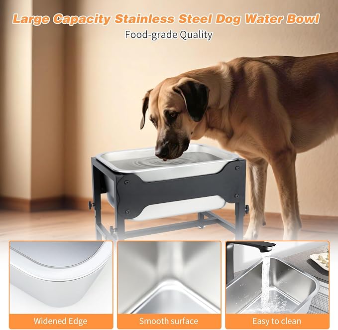 3 Gallon Elevated Dog Water Bowl, Raised Stand for Large Dogs | 4 Adjustable Heights, 9.65-15.16 in Stand, 3 Gallon Bowl, 14 x 10.6 x 5.9 in Size, Indoor Outdoor Use, Easy to Clean