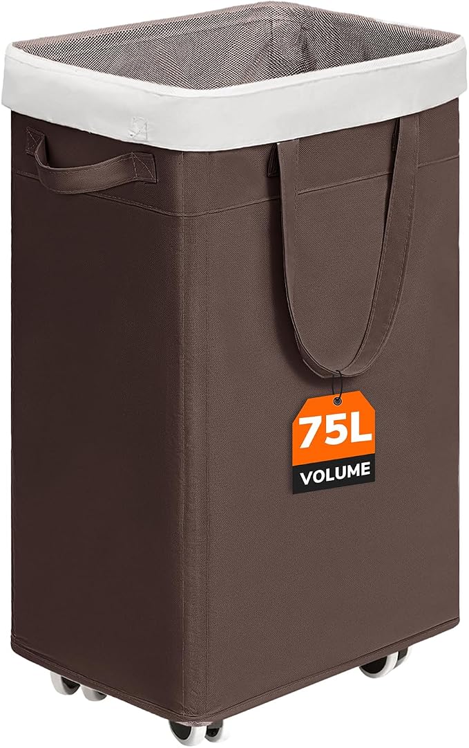 CHICVITA Rolling Laundry Hamper with Wheels, 75L Clothes Hampers for Laundry and Removable Wash Bag, Large Laundry Basket for Living Room, Coffee