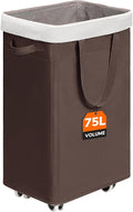 CHICVITA Rolling Laundry Hamper with Wheels, 75L Clothes Hampers for Laundry and Removable Wash Bag, Large Laundry Basket for Living Room, Coffee