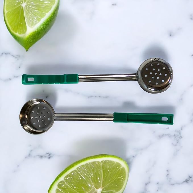 4 oz Slotted Stainless Steel Portion Control Ladle Spoon | Commercial-Grade Spoodle for Portioning & Draining - Pasta, Veggies & Buffet Service. Color-Coded by Size. Dishwasher Safe.