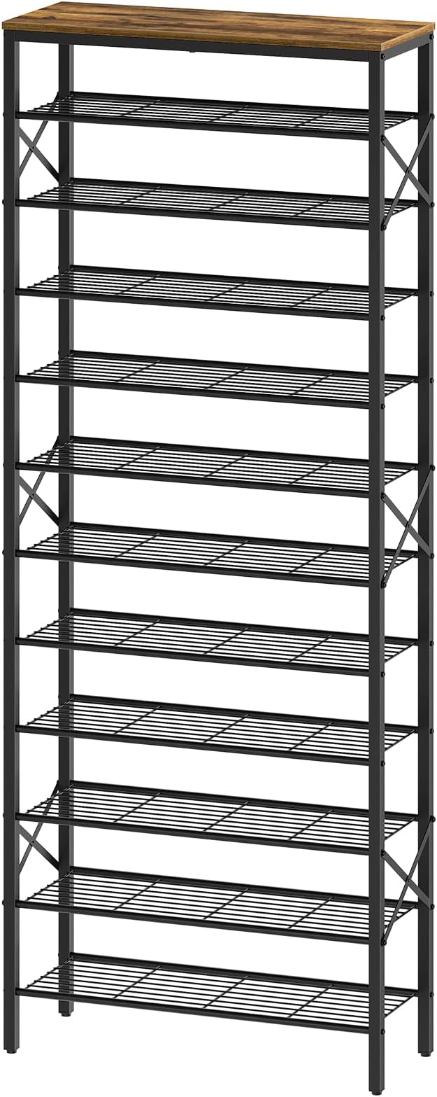 YATINEY 12 Tier Shoe Rack, Large Capacity Shoe Storage Organizer Holds 48 Pairs, Sturdy and Stable, for Entryway, Hallway, Closet, Dorm Room, Rustic Brown SS12BR