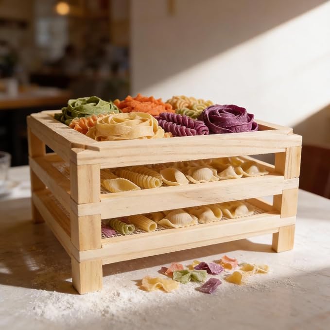 11.8in Square Wooden Herb Drying Rack, Stackable Mesh Countertop Dryer | No-Drill Mesh Rack Dried Herbs,Flowers, Pasta & Veggies.Compact Apartment Kitchen Essential, Practical Gift For Home Cooks