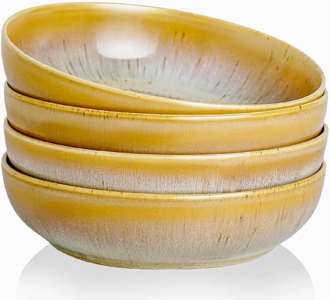 30oz Ceramic bowls set of 4-8" serving bowls for Kitchen,Pasta,Salad-Dishwasher & Microwave Safe Perfect for Housewarming, Thanksgiving, Christmas-Reactive Glaze Cappuccino