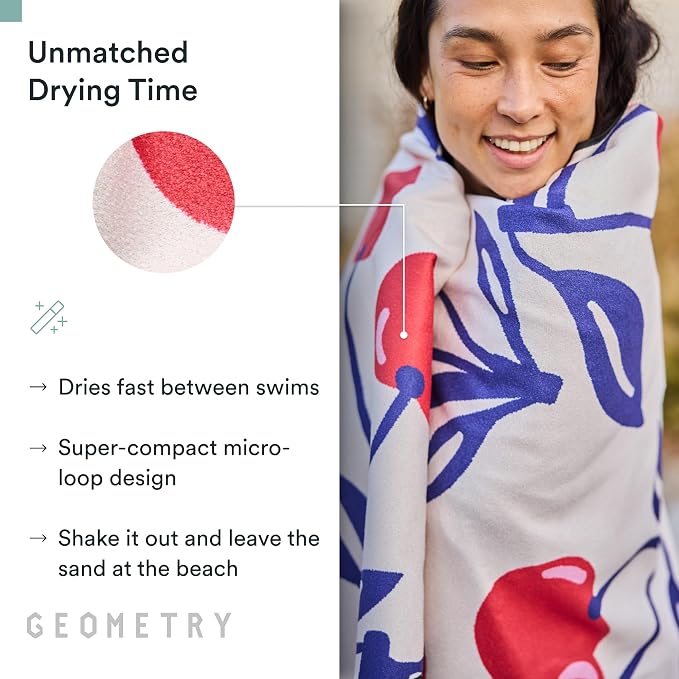 GEOMETRY Micro-Loop Beach Towel – Spring & Summer Collection – Quick-Dry, Sand-Resistant, Ultra-Absorbent Compact Towel for Beach & Travel (Cherry Slush)
