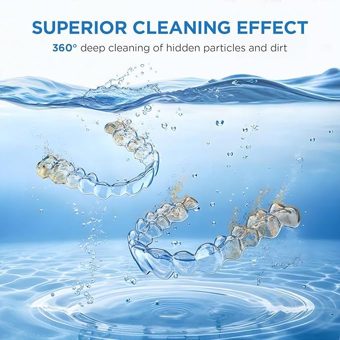 Dental Ultrasonic Retainer Cleaner Machine: 45kHz Dental Cleaning Pod with Digital Timer & 200ML, Cleaning for Dentures, Mouth Guards, Aligners, Night Guards, Braces, Toothbrush Heads & Jewelry, Blue
