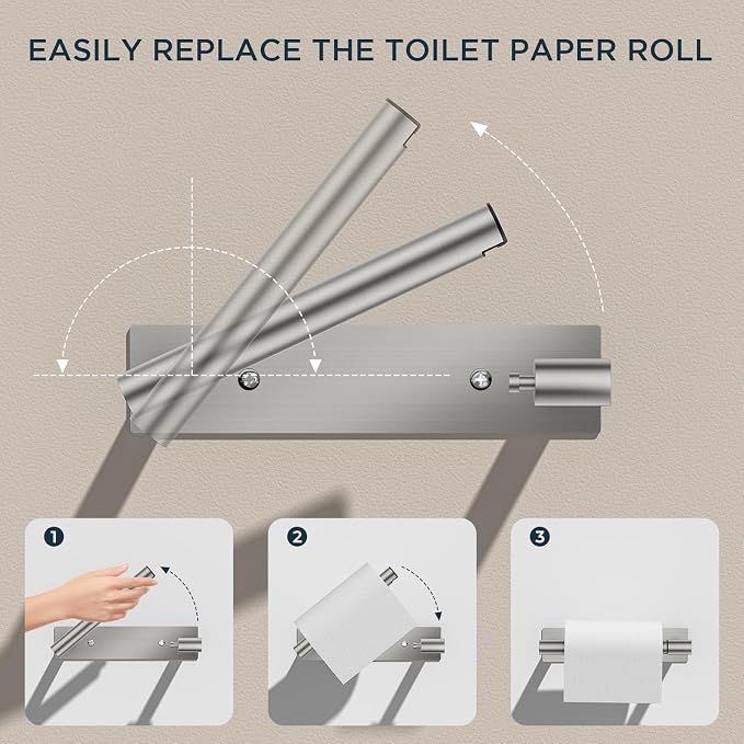 FORIOUS Toilet Paper Holder Wall Mount, Stainless Steel Rustproof Double Post Pivoting Tissue Roll Holder for Bathroom, Commercial Toilet Paper Dispenser (Stainless Steel, Modern Square 2 Pack)