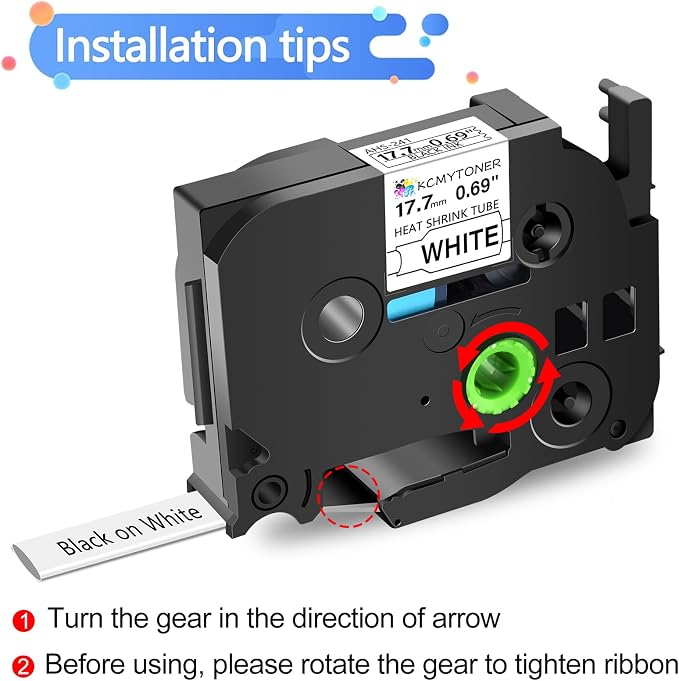 6 Pack HSe241 HS-241 17.7mm 3/4" Black on White Heat Shrink Tube Label Tape | Compatible for Brother Ptouch HSe-241 HS241 for PT-E300 PT-E500 PT-D400 PT-D600 PT-P700 PT-P750WVP PT-P710BT