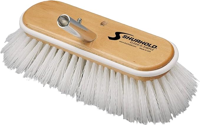 Shurhold Classic Deck Brush – Boat Cleaning Brush with Wood Block, Rubber Bumper & Durable Bristle Design