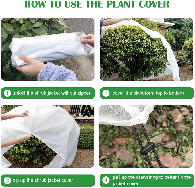 Agfabric Plant Covers Freeze Protection with Zipper 1.5oz 96"x96" Shrub Cover Winter Tree Jacket for Frost Protection&Season Extension,White