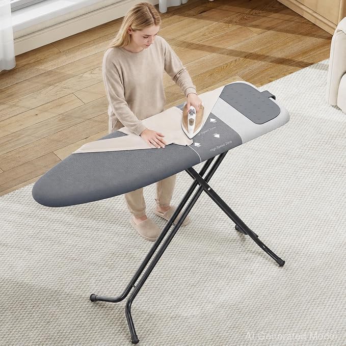 Foldable Ironing Board Standard Size, Iron Board Table Stand Foldable, Space-Saving Iron and Ironing Boards Set, Folding Ironing Boards Full Size with High Speed Zone & Silicone Rest 13x43 Steel Gray
