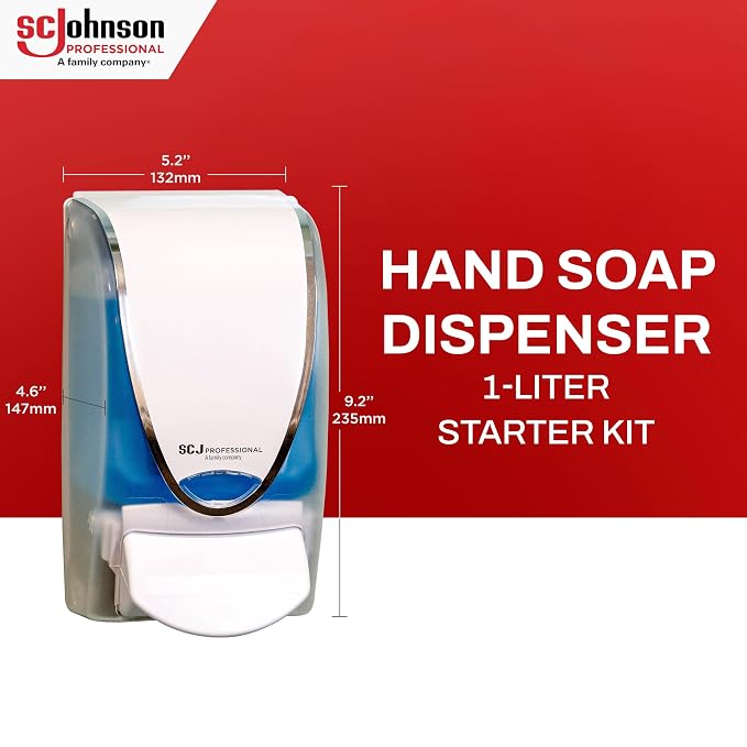 SC Johnson Professional Azure FOAM Dispenser and Refill Starter Kit, Wall Mount Soap Dispenser for Hand Soap, 1 Refresh Azure FOAM Hand Wash, 1 Liter Cartridge, 33.8 fl. oz., for Professional Use Only