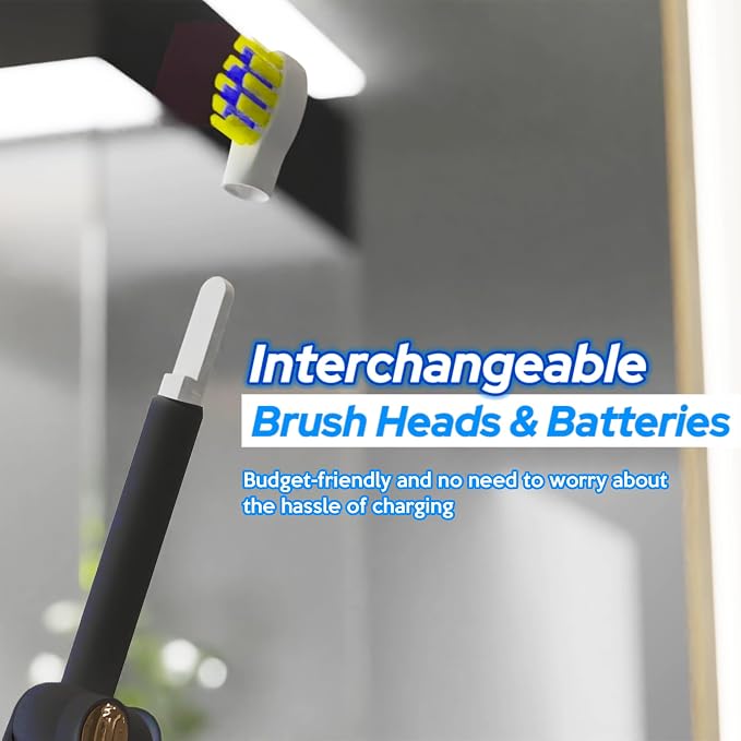Foldable Travel Electric Toothbrush, Self Cleaning Toothbrush | Battery Operated, Blue LED Light, Whitening Toothpaste, 3 Modes with Smart Timer, 6 Replacement Brush Heads