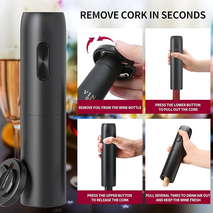 CIRCLE JOY Electric Wine Opener Set 4-in-1 Automatic Corkscrew with Rechargeable Wine Aerator Pourer, Foil Cutter, Vacuum Wine Stopper | Premium Gift Box for Wine Lovers, Black