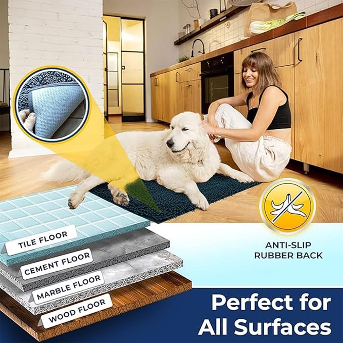 Muddy Mat® | Chenille Bathroom Rugs Quick Dry Microfiber Mats Non Slip Washable, Extra Thick, Soft and Highly Absorbent Bath Mats for Bathroom, Kitchen, and Shower Floor - Atlantic Blue 24"x36"