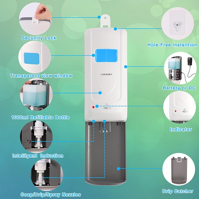 Touchless Automatic Foaming Hand Soap Dispenser Wall Mount, Motion Sensor Foam Liquid Refill Bottle Sanitizer Dispensing for Bathroom Kitchen Home Farmhouse Station