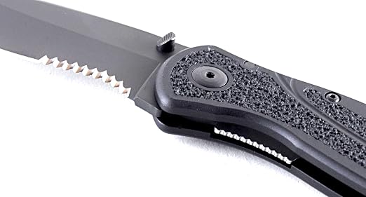 Kershaw Blur,Black Serrated(1670BLKST); Folding Knife with All-Black Body,Partially Serrated 3.4” 14C28N Steel Blade,Anodized Aluminum Handle with Trac-Tec Grip,Reversible Pock lip; 3.9OZ