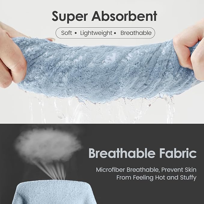 JML Bath Towels, Pack of 2, 30 in x 60 in, Light Blue | Hanging Loop, Super Soft, Absorbent, Lint Free, Fade Resistant, Lightweight, Quick Dry, Use for SPA , Sauna, Salon Hair Wrap