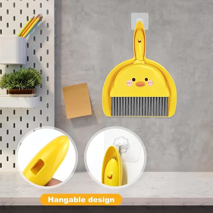 Qcen Dustpan with Thick Bristles, Yellow Colour, No Dust Leakage